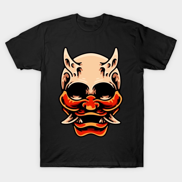 Skull Wearing Oni Mask T-Shirt by andhiika